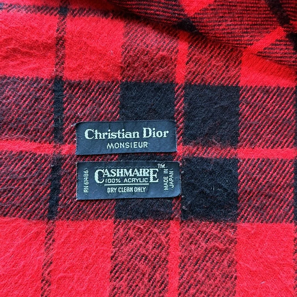 DIOR Vintage Plaid Tasseled Soft Scarf, Unisex, Red & Black